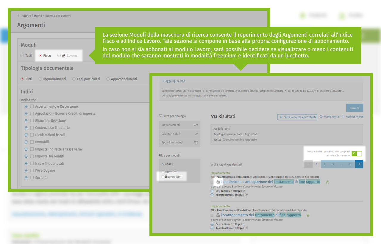 maschera ricerca argomenti sezione moduli